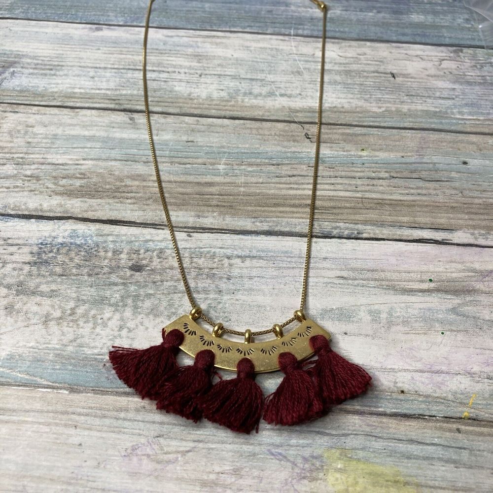 Elegant Gold and Burgundy Tassel Necklace